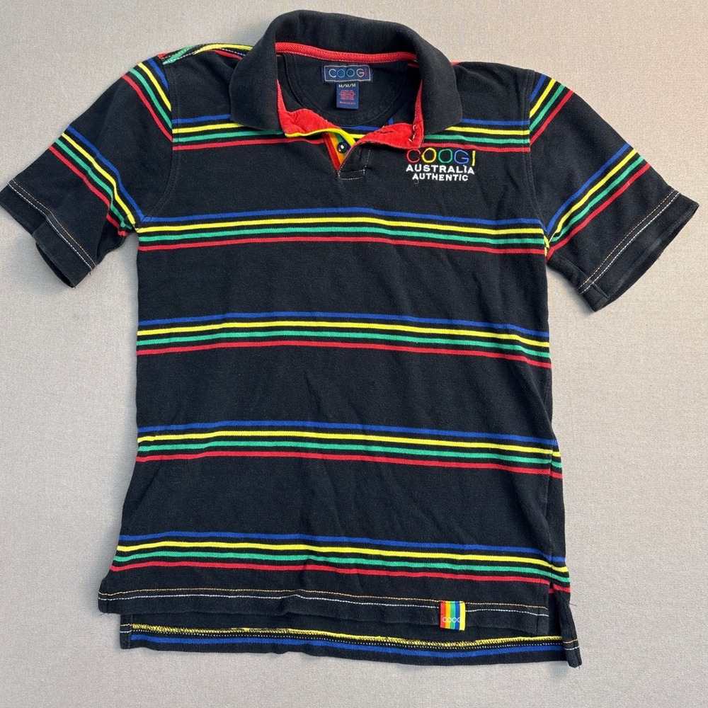 Coogi Australia Authentic Mens Polo Shirt Black Multicolor Striped Size M